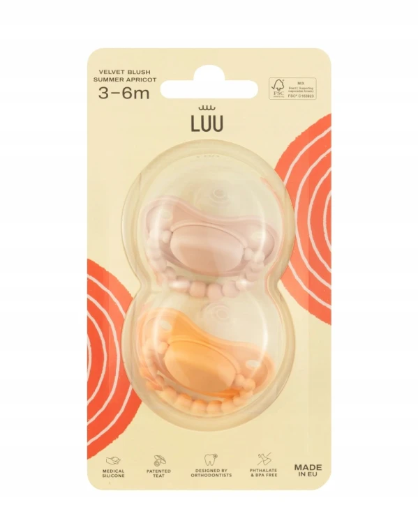 Zestaw smoczków LUU Kids Velvet Blush i Summer Apricot 3-6m