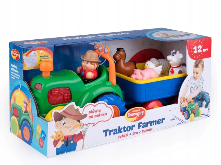 .Dumel Traktor Farmer z przyczepą i zwierzątkami